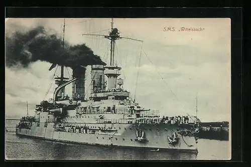 AK Kriegsschiff SMS Wittelsbach gibt Volldampf