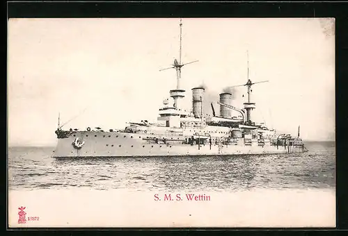 AK Kriegsschiff SMS Wettin auf hoher See