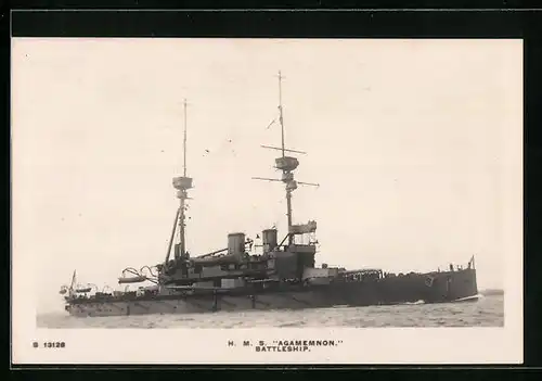 AK Britisches Kriegsschiff HMS Agamemnon in voller Fahrt