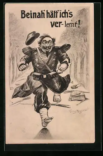 Künstler-AK Französischer Soldat auf der Flucht