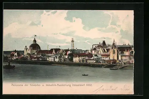 AK Düsseldorf, Gewerbe- und Industrie-Ausstellung, 1902, Panoramaansicht der Ausstellungsareale