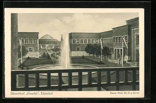 AK Düsseldorf, Grosse Ausstellung Gesolei, 1926, Ehrenhof mit Springbrunnen