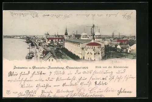 AK Düsseldorf, Industrie- und Gewerbe-Ausstellung, 1902, Blick von der Rheinbrücke