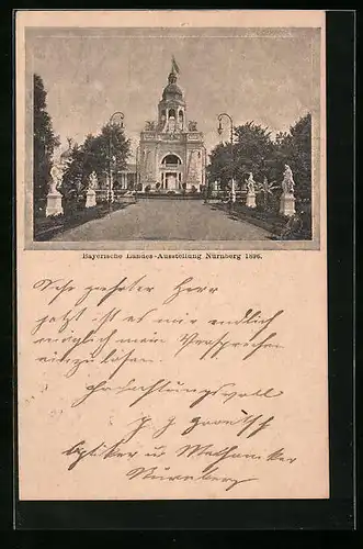 AK Nürnberg, Bayerische Landes-Ausstellung, 1896, Blick über die Parkanlage