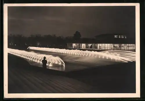 AK Stuttgart, Reichsgartenschau, 1939, Nachtstimmung bei den Wasserspielen