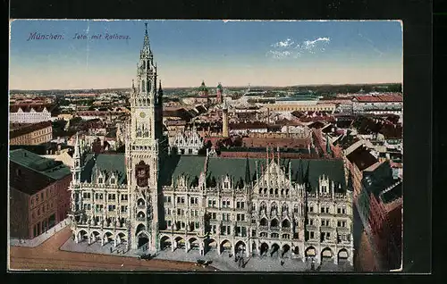 AK München, Totalansicht mit Rathaus