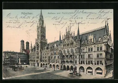 AK München, Rathaus und Marienplatz