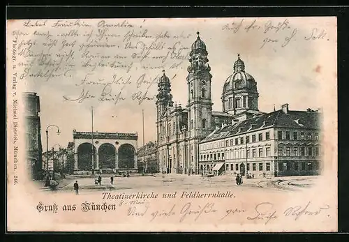 AK München, Theatinerkirche und Feldherrnhalle