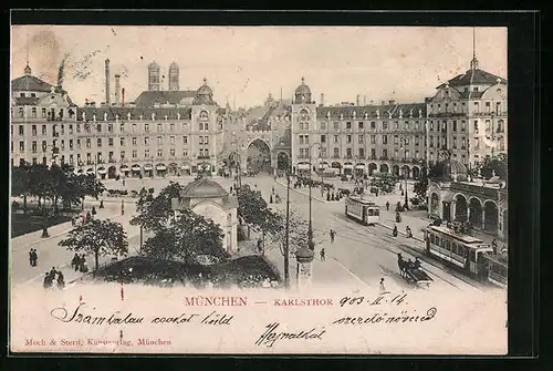 AK München, Karlstor mit Strassenbahnen