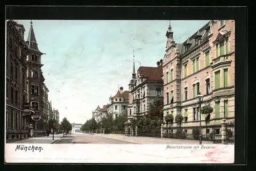 AK München, Mozartstrasse mit Bavaria