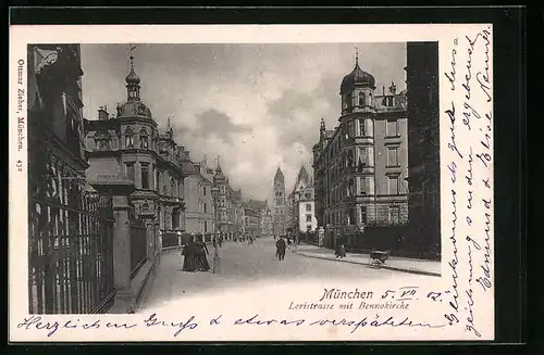 AK München, Loristrasse mit Bennokirche