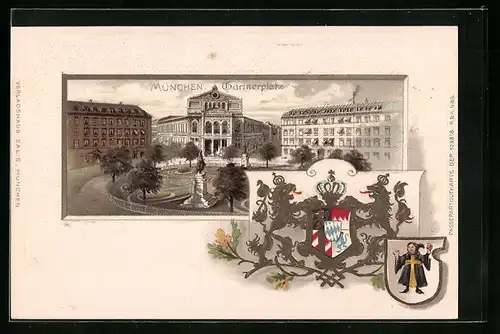 Passepartout-Lithographie München, Gärtnerplatz, Wappen