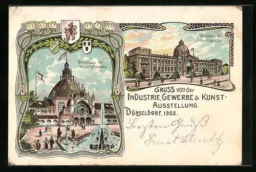 Lithographie Düsseldorf, Industrie, Gewerbe & Kkunst-Ausstellung 1902, Hauptfront des Kunstpalastes