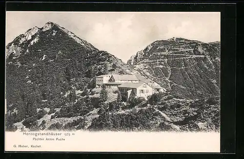 AK Herzogstand, Blick auf die Herzogstandhäuser, Pächter Anton Fuchs