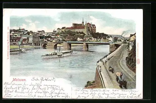 AK Meissen, Blick auf das Schloss, Dampfer