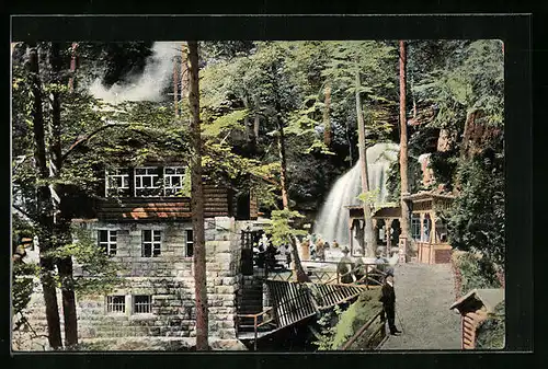 AK Rathen /Sächs. Schweiz, Ausflügler am Amselfall