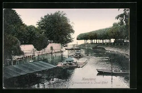 AK Konstanz, Schwanenteich, Insel-Hotel