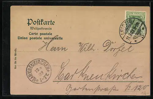 Lithographie Leipzig, Augustusplatz, Mendebrunnen