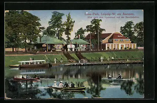 AK Leipzig-W. am Auensee, Luna-Park, Blick nach dem Hippodrom und der Gondelstation