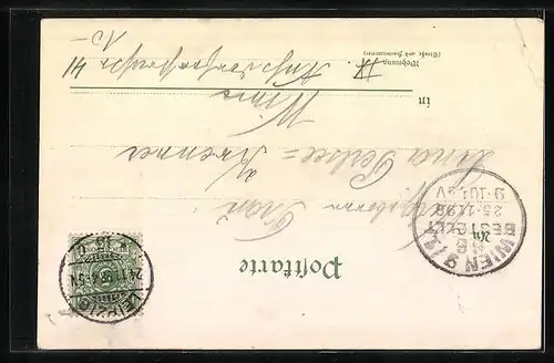 Lithographie Leipzig, Augustusplatz mit Strassenbahnen