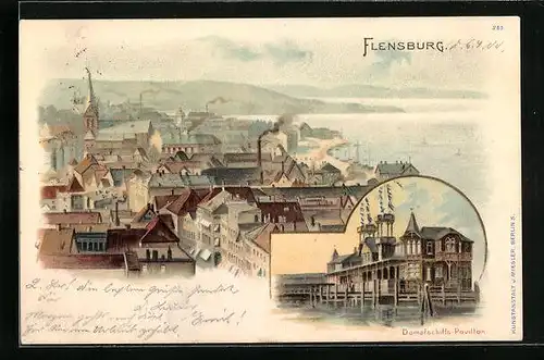 Lithographie Flensburg, Dampfschiffs-Pavillon, Teilansicht
