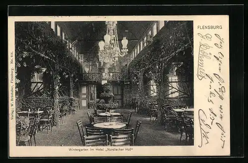 AK Flensburg, Wintergarten im Hotel Nordischer Hof