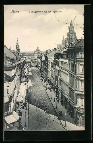 AK Mainz, Ludwigstrasse aus der Vogelschau