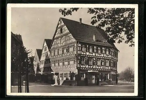 AK Schorndorf, Fachwerkgebiet am Bahnhofsplatz, Bahnhotel