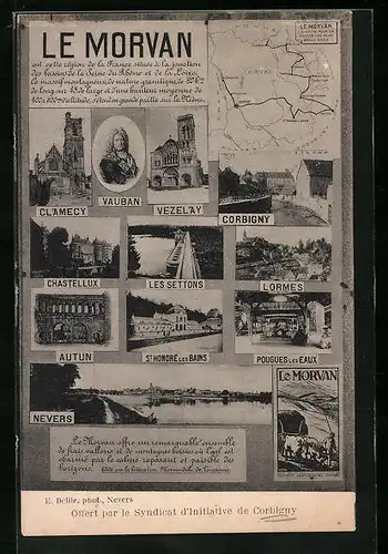 AK Le Morvan, Ortsansichten mit Chastellux, Les Settons, Lormes