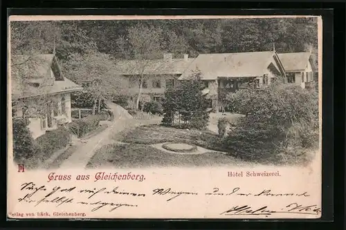 AK Gleichenberg, Hotel Schweizerei aus der Vogelschau