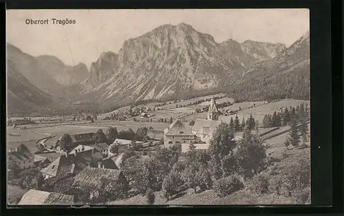 AK Tragöss, Ansicht Oberort vor Bergmassiv