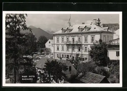 AK Mariazell, Park-Hotel aus der Vogelschau