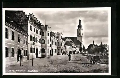 AK Gnas, Hauptplatz mit Blick auf Kirche