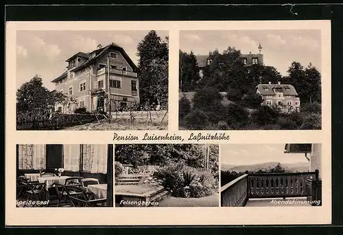 AK Lassnitzhöhe, Pension Luisenheim - Gebäude, Speisesaal, Abendstimmung