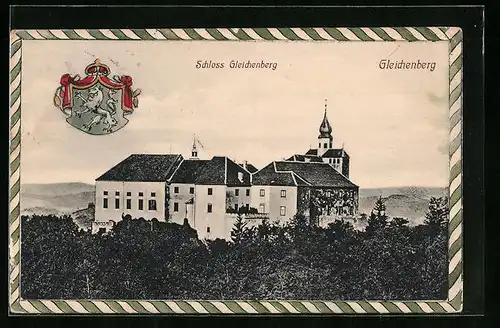 AK Gleichenberg, Schloss Gleichenberg aus der Vogelschau, Wappen