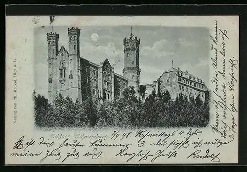 Mondschein-AK Balduinstein /Limburg a.d. Lahn, Schloss Schaumburg