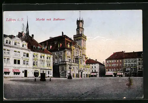 AK Löbau /Sa., Platz mit dem Hotel und Restaurant Zum Schiff