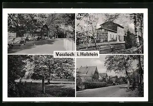 AK Vossloch /Holstein, Bahnhof, Hotel Grüner Wald, Strassenpartie