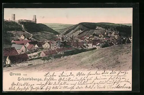 AK Eckartsberga, Ortsansicht mit Burgruine