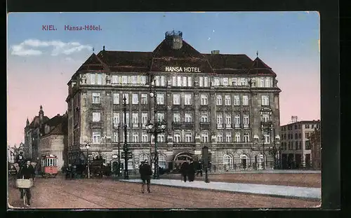 AK Kiel, Hansa-Hotel mit Strassenbahn