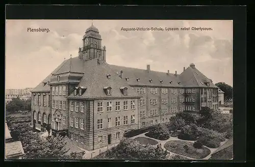 AK Flensburg, Auguste-Victoria-Schule, Lyceum nebst Oberlyceum aus der Vogelschau