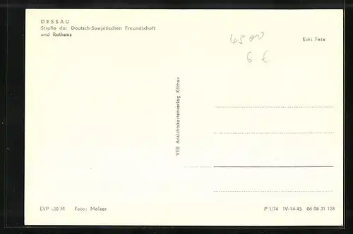 AK Dessau, Rathaus, Strasse der Deutsch-Sowjetischen Freundschaft