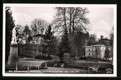 AK Bad Gleichenberg, Brunnental, Wickenburg-Denkmal und Villa Clar