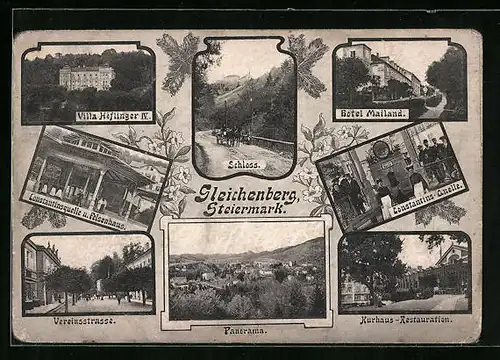 AK Bad Gleichenberg, Constantinquelle und Felsenhaus, Hotel Mailand