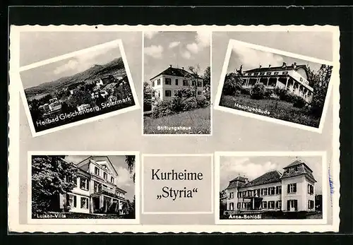 AK Gleichenberg, Kurheime Styria, Stiftungshaus, Luisen-Villa und Anna-Schlössl