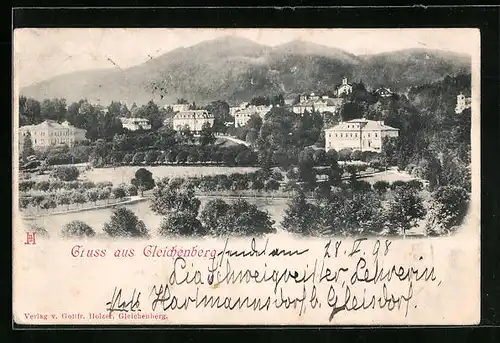 AK Gleichenberg, Ortsansicht mit Bergpanorama