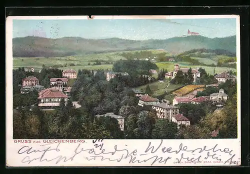 AK Gleichenberg, Ortsansicht mit Bergpanorama