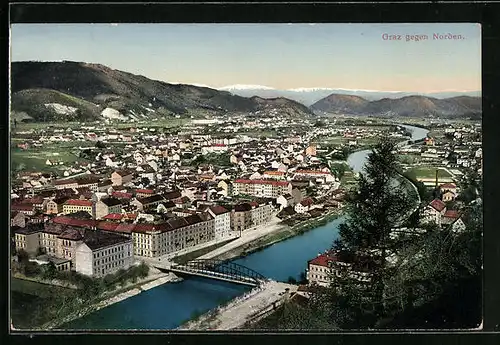 AK Graz, Teilansicht mit Brücke gegen Norden