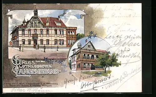 Künstler-AK Langenbrand, Luftkurhotel & Kurhaus, Vorder- und Rückseite