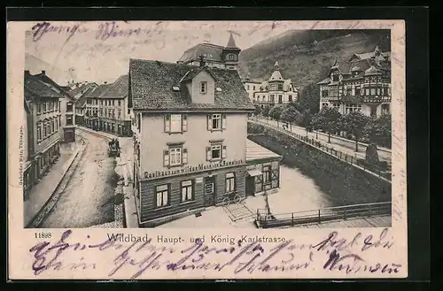 AK Wildbad, Gasthaus zum wilden Mann, Haupt- und König Karlstrasse